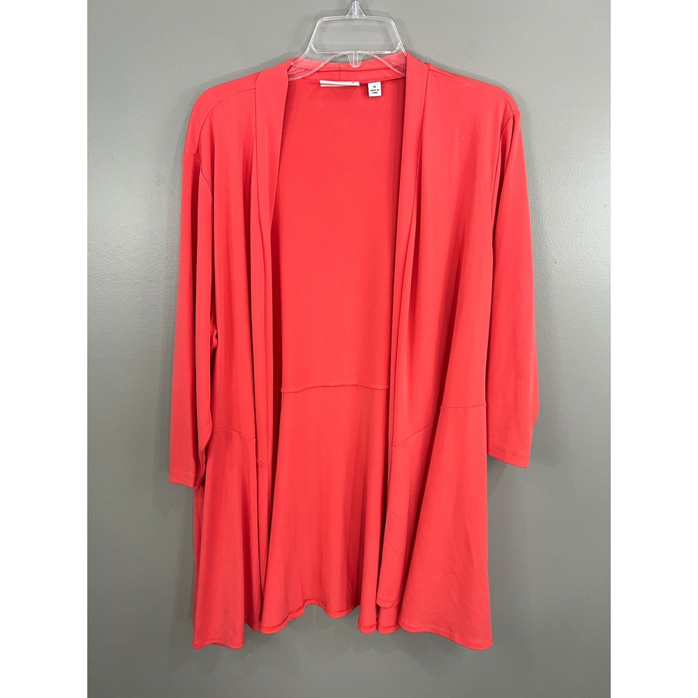 Susan Graver Cardigan 1X Coral Good Open Front Draped Long Sleeve Layering